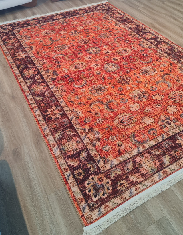 فرشینه سنتی وینتیج طرح افشان نارنجی عنابی،کد M 190