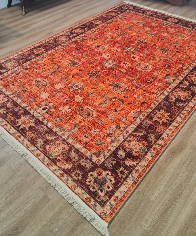 فرشینه سنتی وینتیج طرح افشان نارنجی عنابی،کد M 190