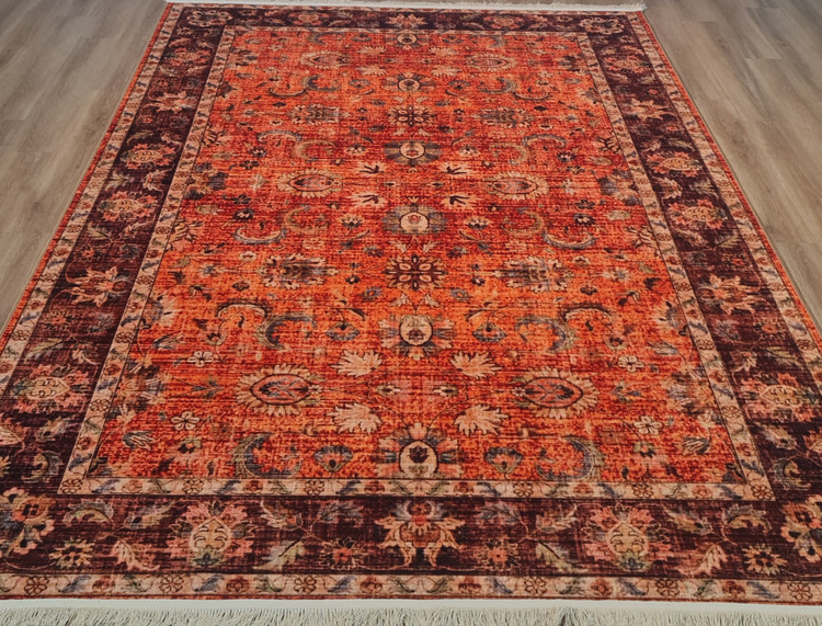فرشینه سنتی وینتیج طرح افشان نارنجی عنابی،کد M 190