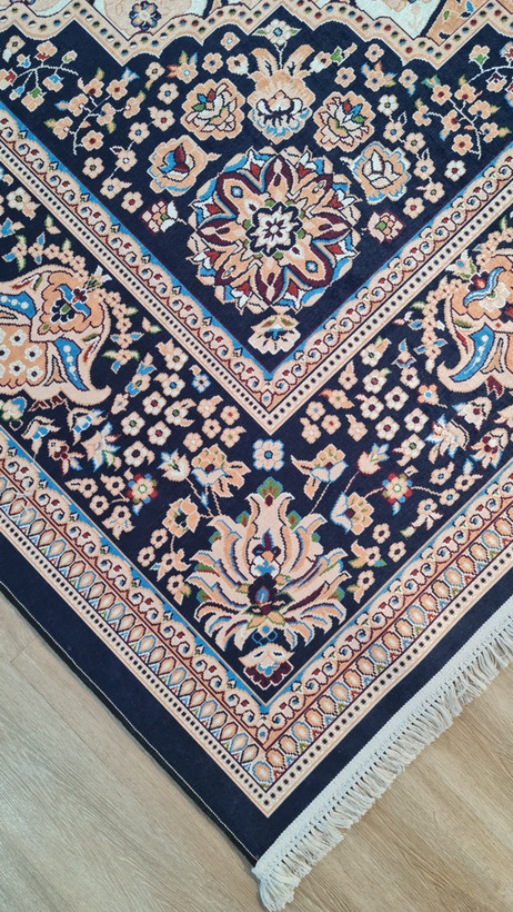 فرشینه سنتی طرح ترنج خورشیدی سرمهای طلایی،کد H 553