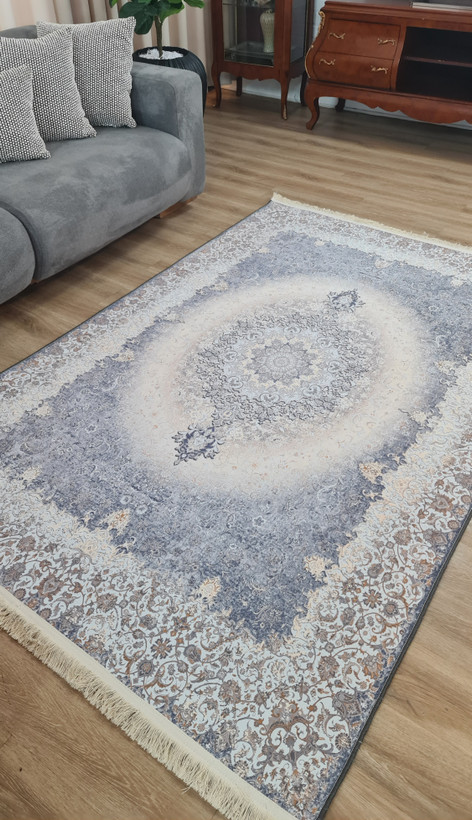 فرشینه طرح ترنج سنتی طوسی آبی،کد L 817