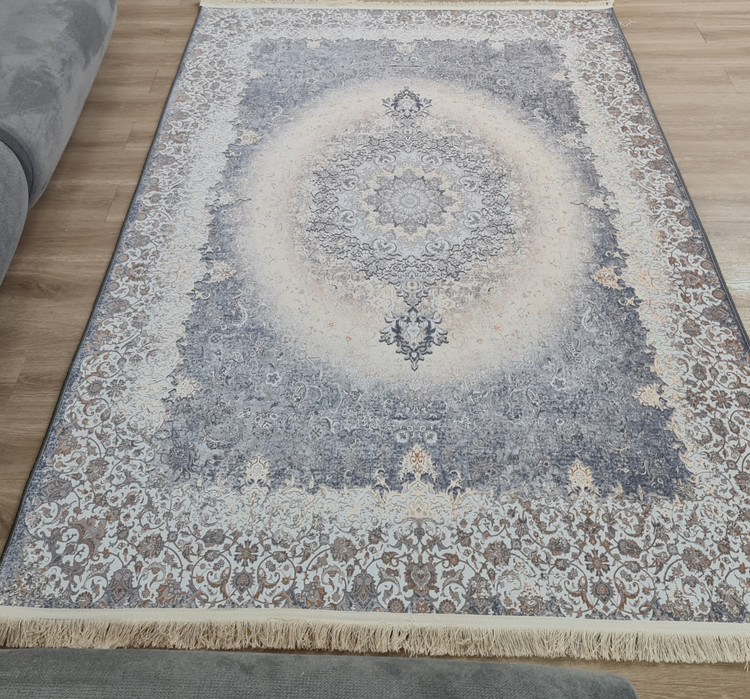 فرشینه طرح ترنج سنتی طوسی آبی،کد L 817