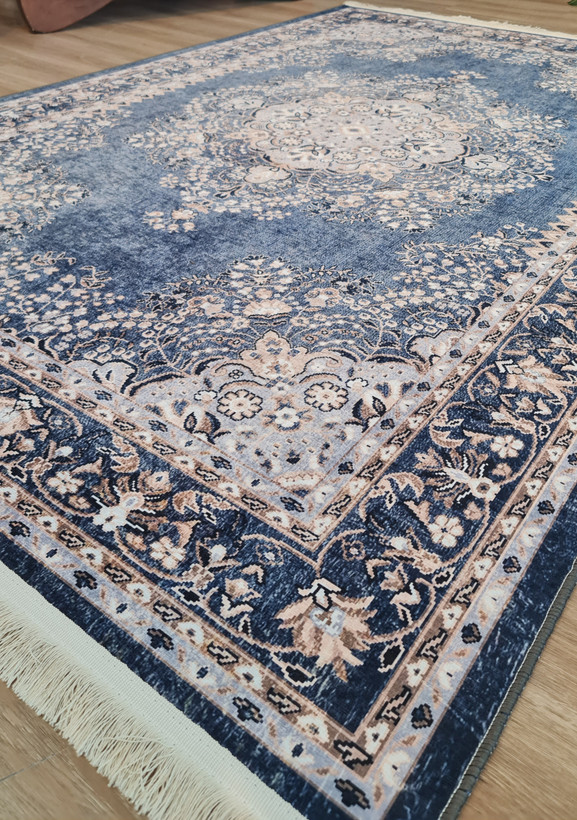 فرشینه سنتی طرح ترنج و لچک آبی کاربنی،کد U 497