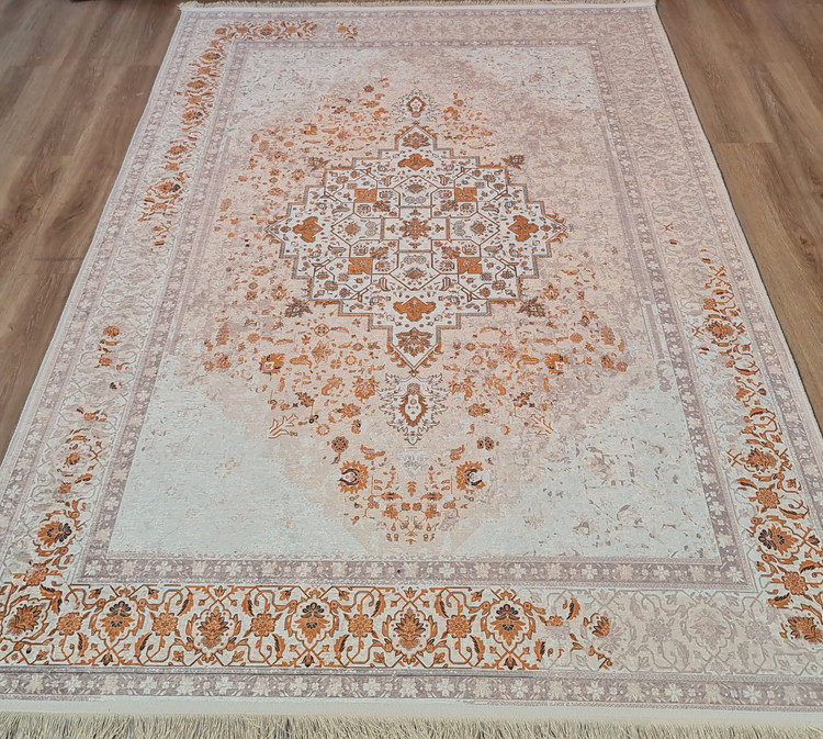 فرشینه وینتیج طرح ترنج هندسی کرم آجری مدل جانا،کد L 762