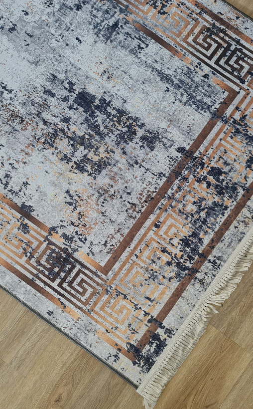 فرشینه کناره مدرن طرح پتینه و ورساچه طوسی مسی،کدH 467