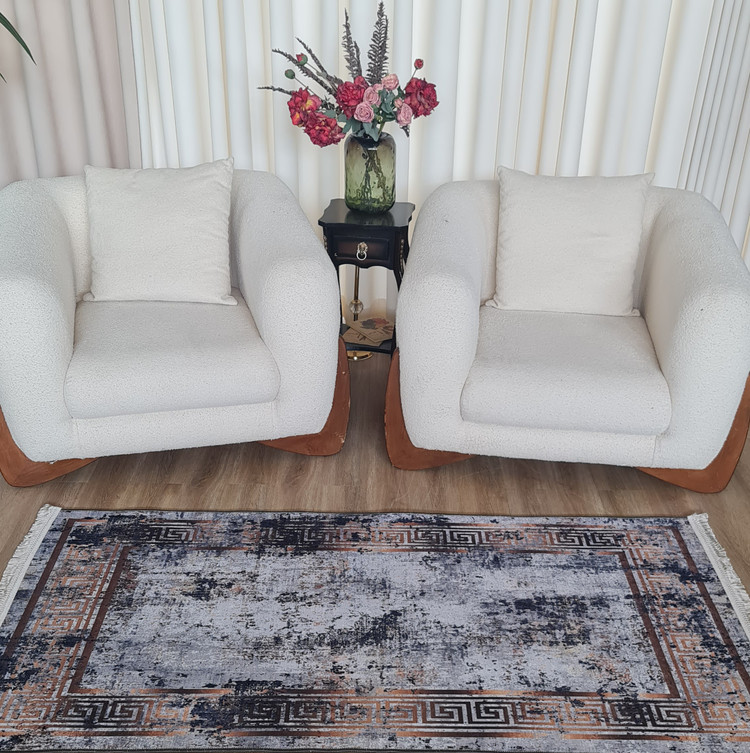 فرشینه کناره مدرن طرح پتینه و ورساچه طوسی مسی،کدH 467