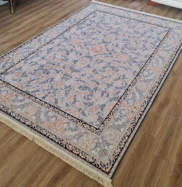 فرشینه سنتی کلاسیک طرح افشان طوسی طلایی،کد U 10