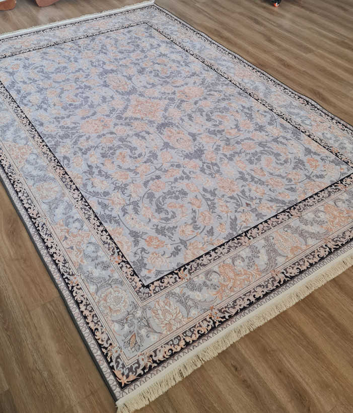 فرشینه سنتی کلاسیک طرح افشان طوسی طلایی،کد U 10