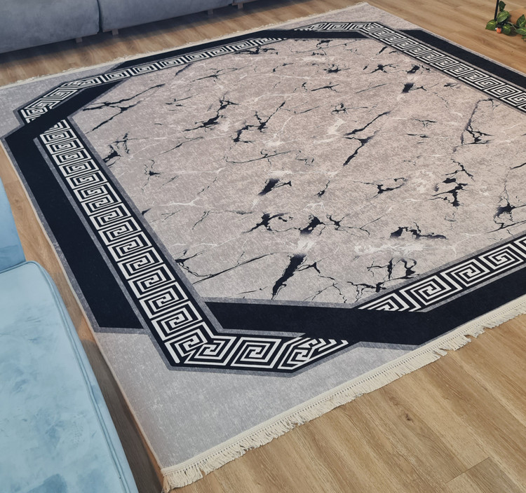 فرشینه مدرن طرح سنگ مرمر (ماربل) ورساچه طوسی مشکی،کد D 04