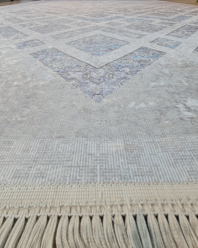 فرشینه مدرن طرح هندسی لوزی طوسی آبی،کد L 734