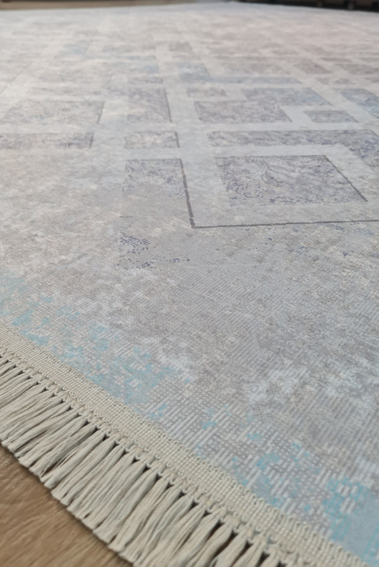 فرشینه مدرن طرح هندسی لوزی طوسی آبی،کد L 734