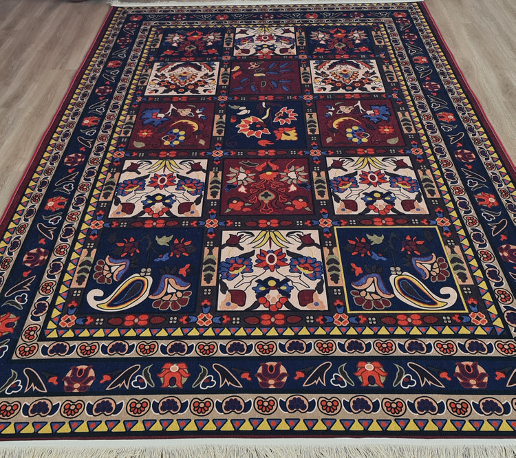 فرشینه سنتی عشایری طرح خشتی سرمهای زرشکی،کد A 140