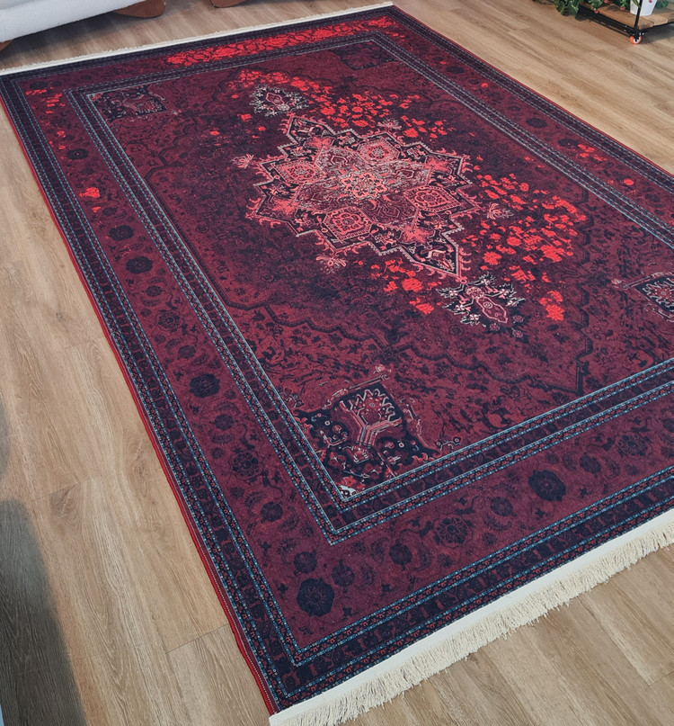 فرشینه سنتی وینتیج طرح ترنج زرشکی لاکی،کد L 807