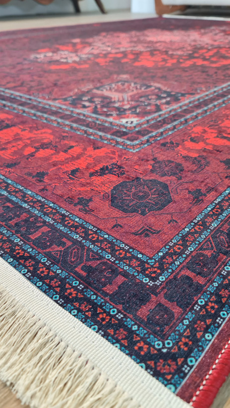 فرشینه سنتی وینتیج طرح ترنج زرشکی لاکی،کد L 807