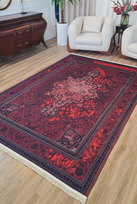 فرشینه سنتی وینتیج طرح ترنج زرشکی لاکی،کد L 807
