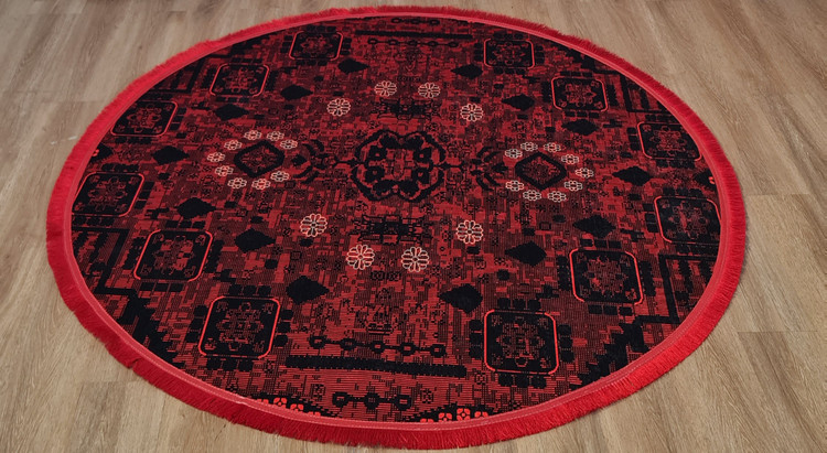فرشینه گرد سنتی طرح بخارا قرمز مشکی، کد L 221