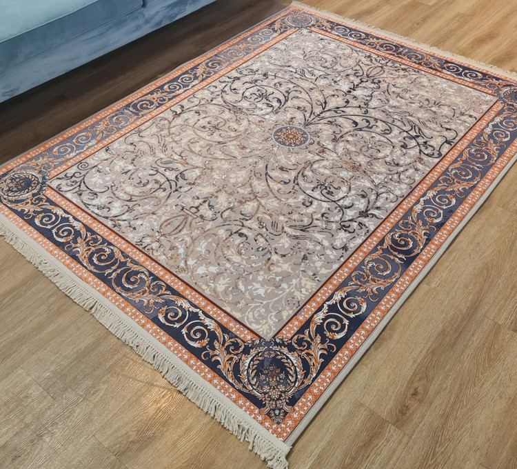 فرشینه سنتی کلاسیک طرح اسلیمی کرم زغالی،کد L 353