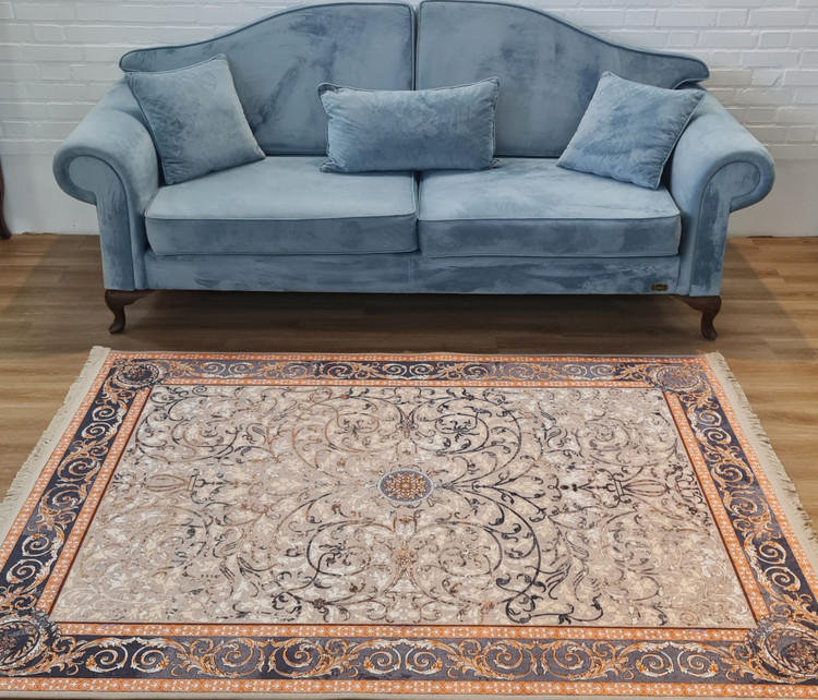 فرشینه سنتی کلاسیک طرح اسلیمی کرم زغالی،کد L 353