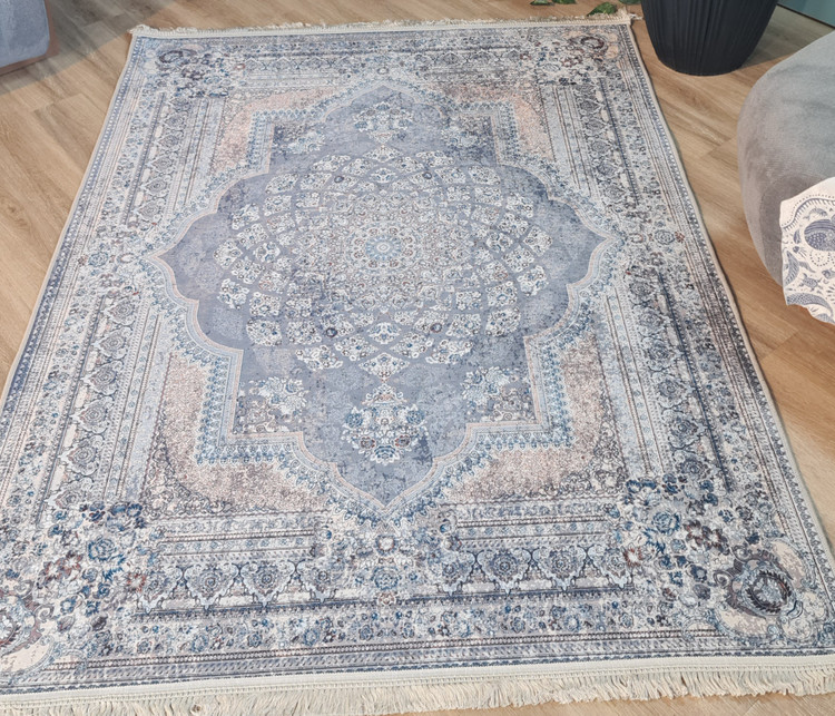 فرشینه سنتی کلاسیک طرح ترنج آبی طوسی،کد U 548