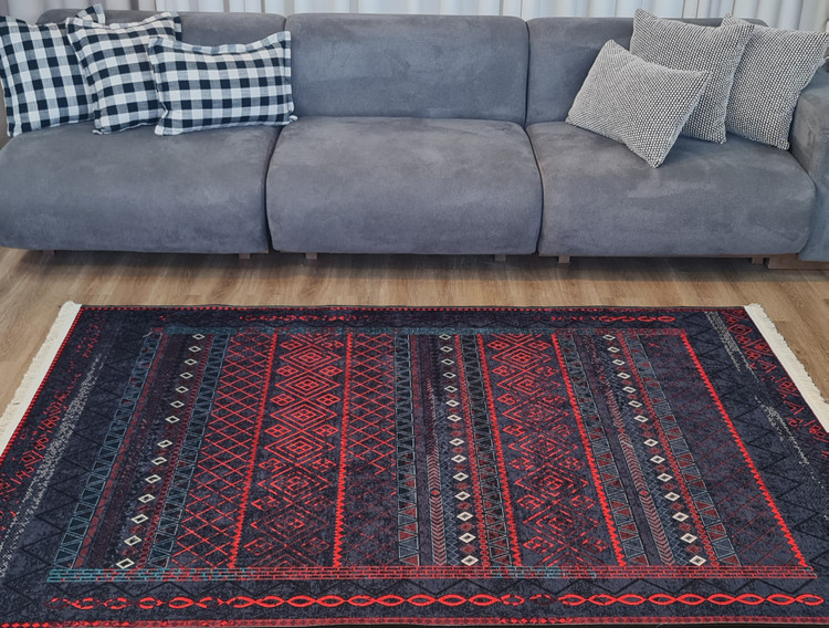 فرشینه طرح سنتی وینتیج رنگ سرمهای و قرمز،کد L 272