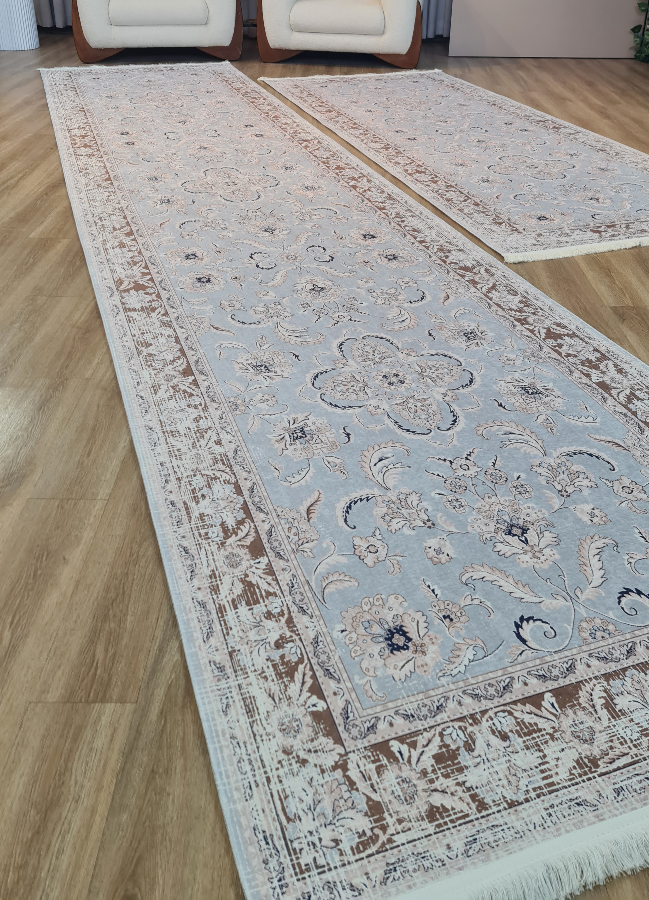 فرش راهرویی آبی آسمانی طرح پتینه، کد U 528(پس کرایه)