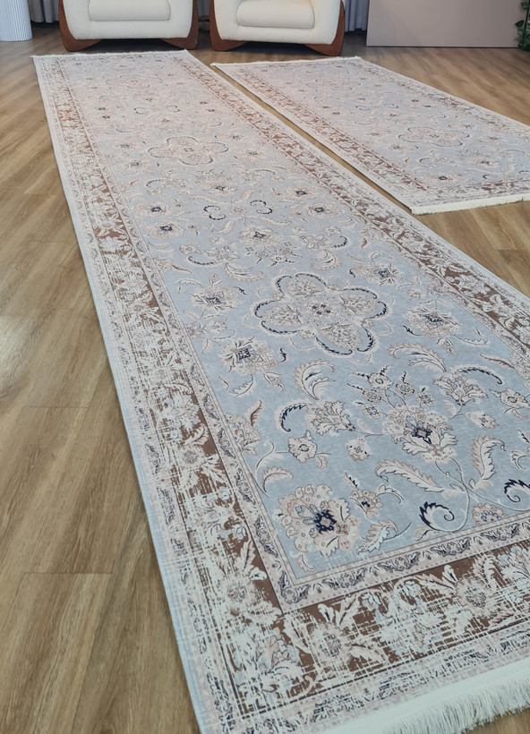 فرش راهرویی آبی آسمانی طرح پتینه، کد U 528(پس کرایه)