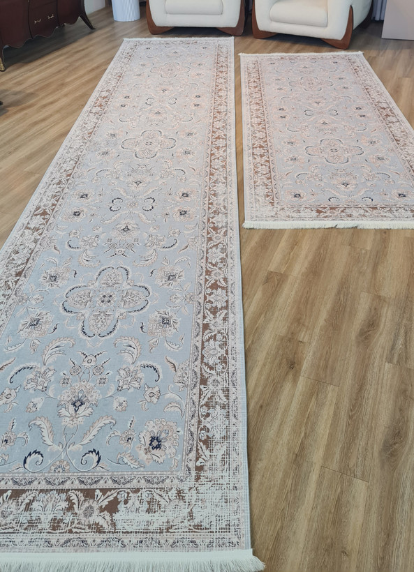 فرش راهرویی آبی آسمانی طرح پتینه، کد U 528(پس کرایه)