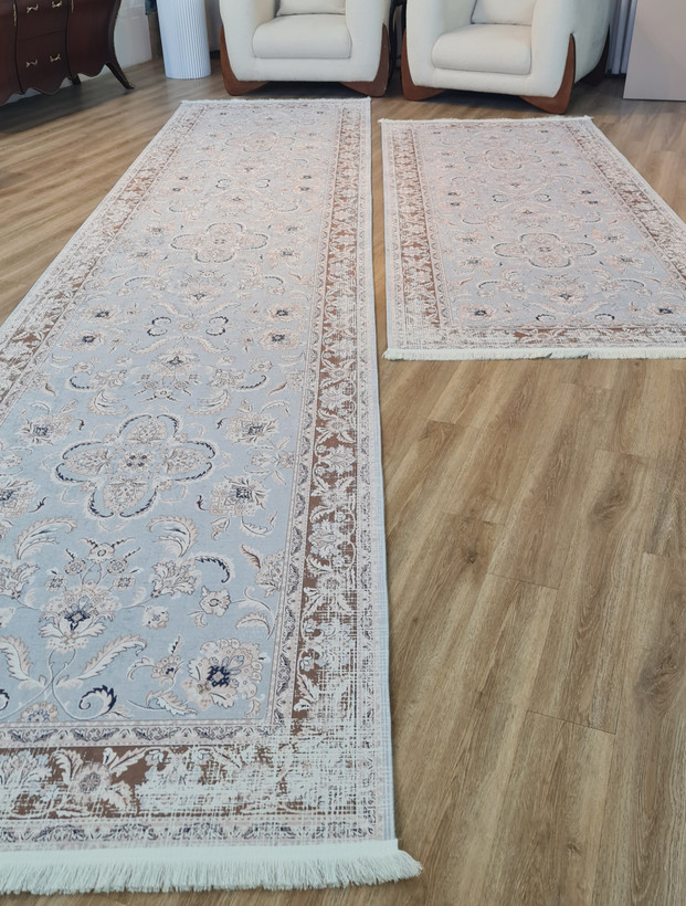 فرش راهرویی آبی آسمانی طرح پتینه، کد U 528(پس کرایه)