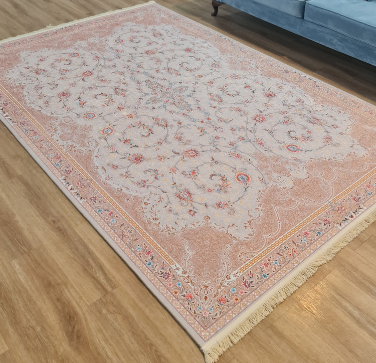 فرشینه طرح افشان زمینه کرم روشن و بژ با حاشیه گلبهی، کد L 429