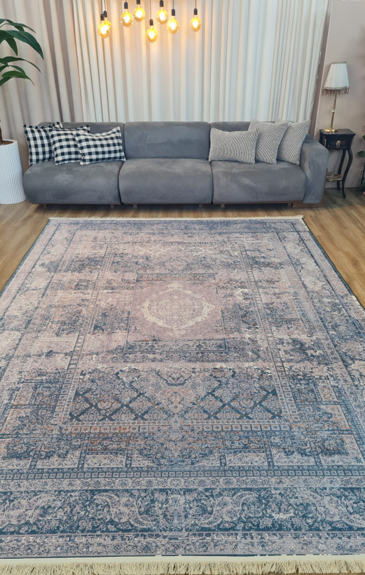 فرشینه طرح وینتیج آبی و طوسی کد L 106