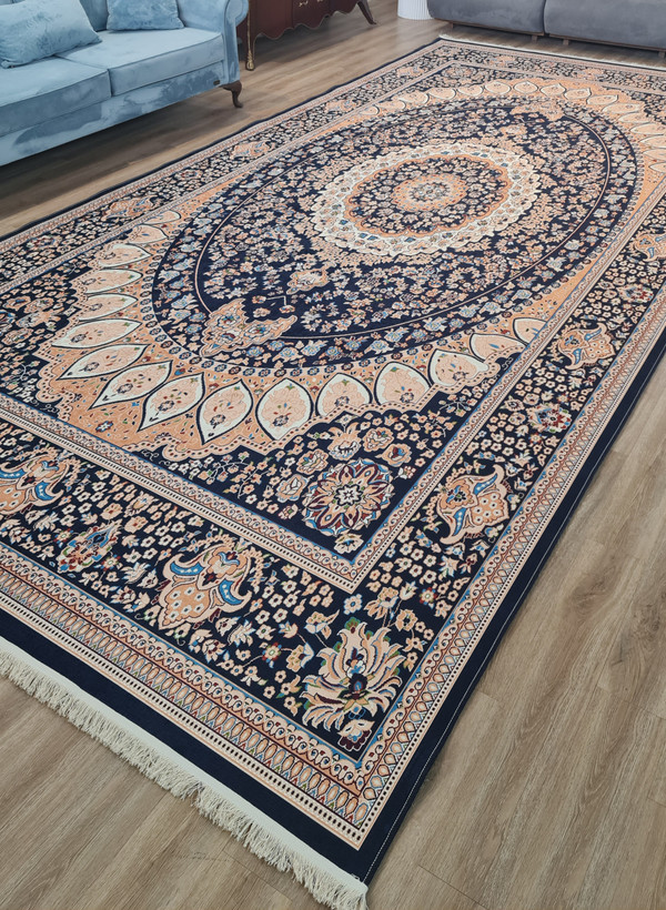 فرشینه طرح سنتی ترنجدار زمینه سرمهای کد H 553