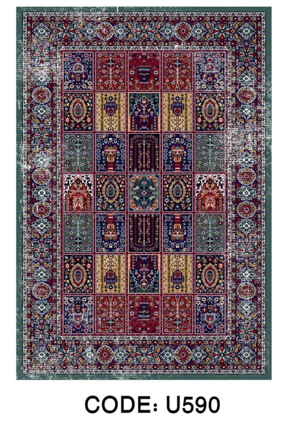 ست فرش پله و پاگرد سنتی طرح خشتی زرشکی سرمهای،کد U 590