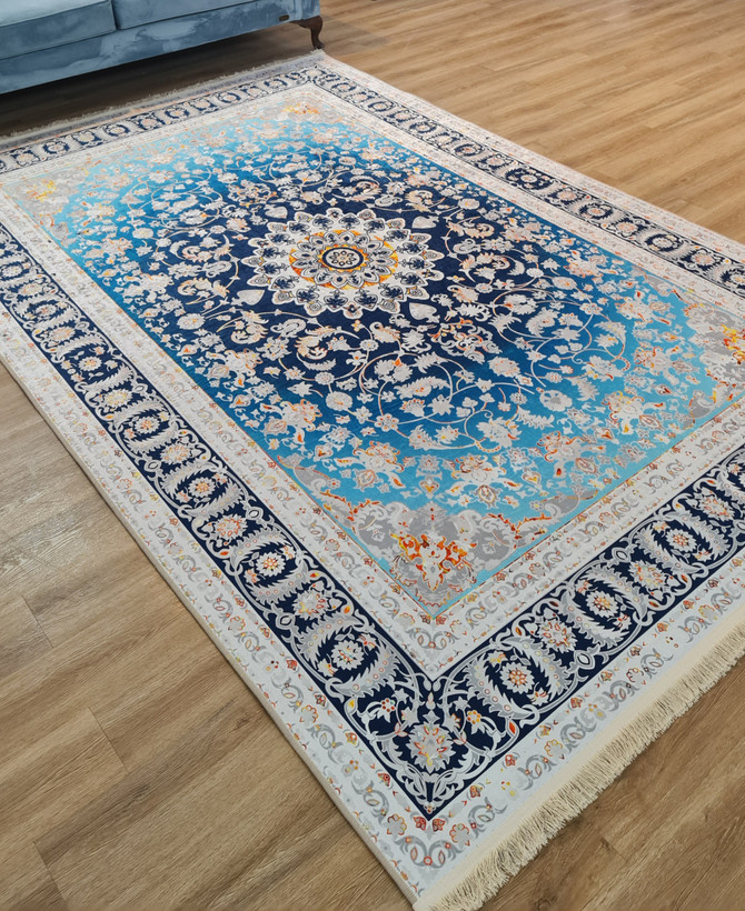 ست فرشینه آبی رویال با طرح ترنج خورشیدی کد U 485(پس کرایه)
