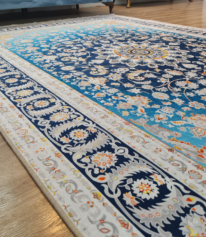 ست فرشینه آبی رویال با طرح ترنج خورشیدی کد U 485(پس کرایه)