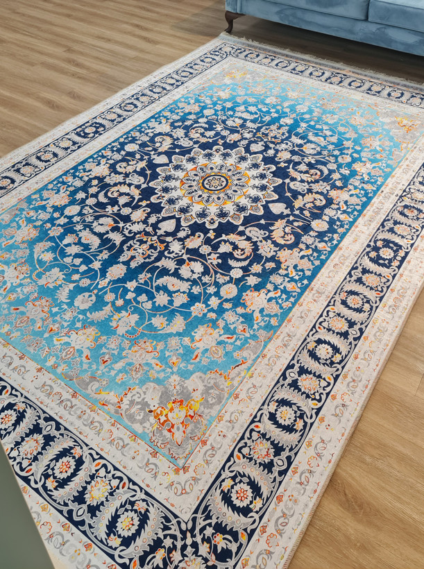 ست فرشینه آبی رویال با طرح ترنج خورشیدی کد U 485(پس کرایه)