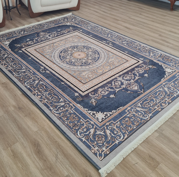 فرشینه کلاسیک طرح ترنجدار زغالی سرمه ای و کرم کد L 574