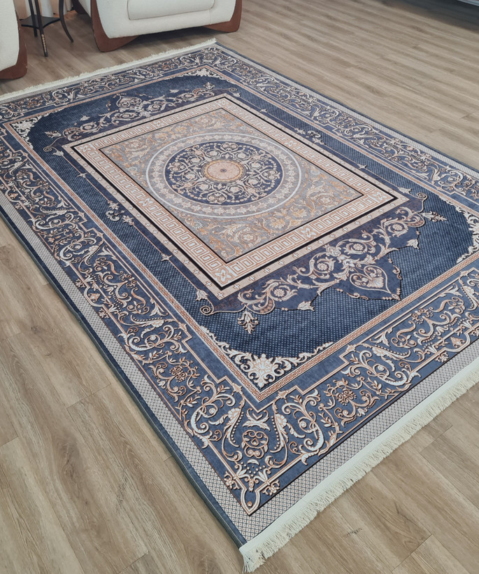 فرشینه کلاسیک طرح ترنجدار زغالی سرمه ای و کرم کد L 574