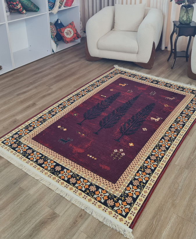 فرشینه طرح قشقایی رنگ لاکی زرشکی کد L 356