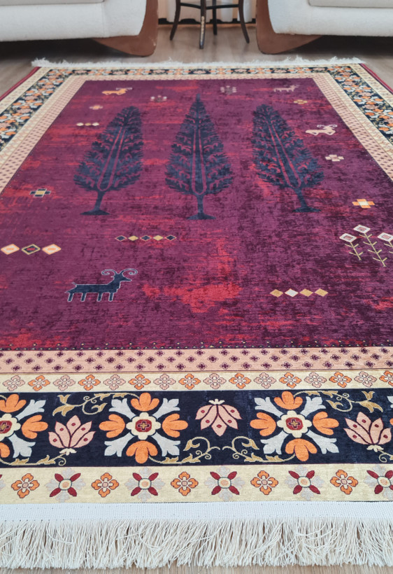 فرشینه طرح قشقایی رنگ لاکی زرشکی کد L 356