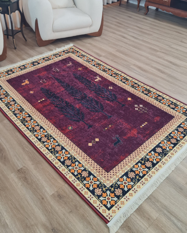 فرشینه طرح قشقایی رنگ لاکی زرشکی کد L 356