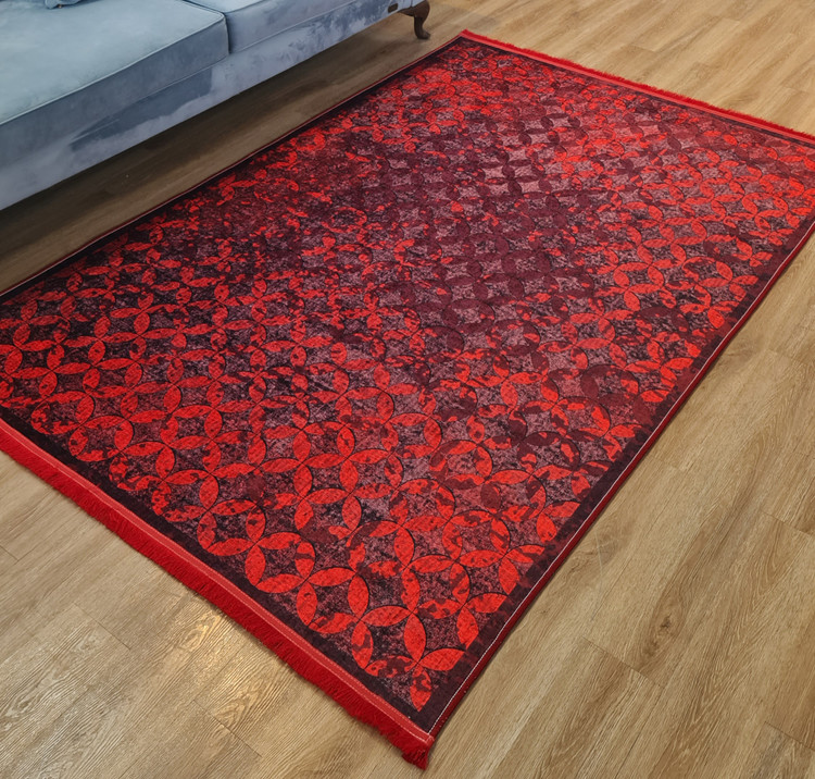 فرشینه مدرن طرح هندسی قرمز زرشکی کد L 682