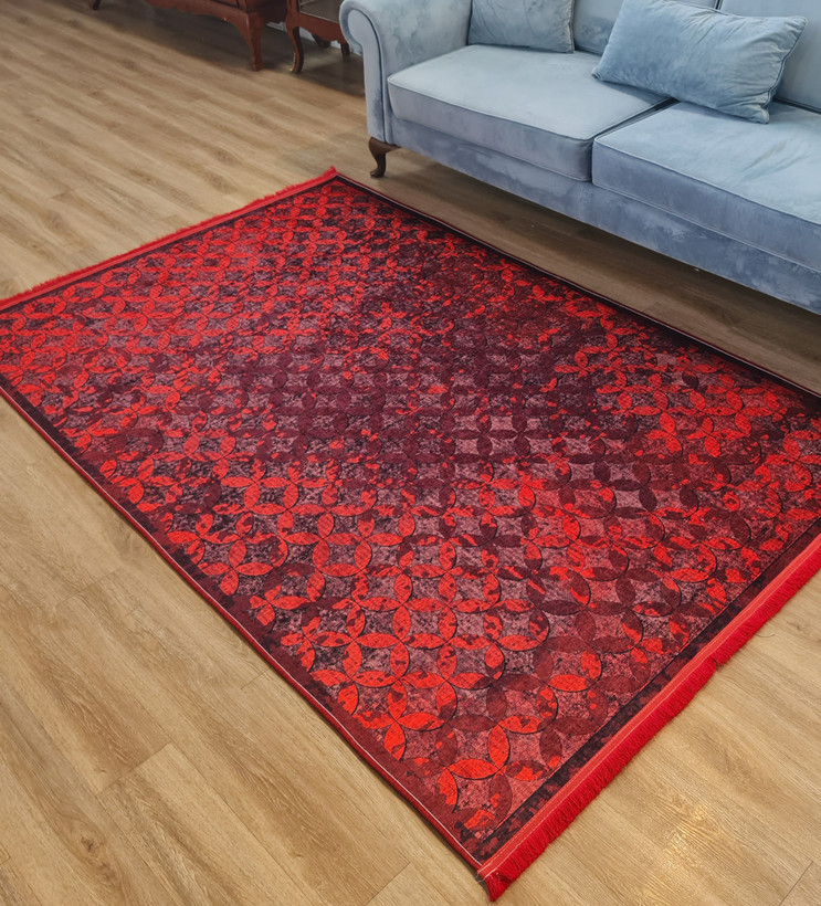 فرشینه مدرن طرح هندسی قرمز زرشکی کد L 682
