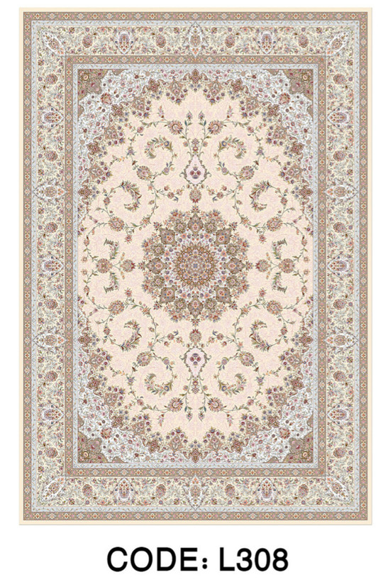 فرشینه طرح کلاسیک گلافشان کرم و خاکی کد L 308