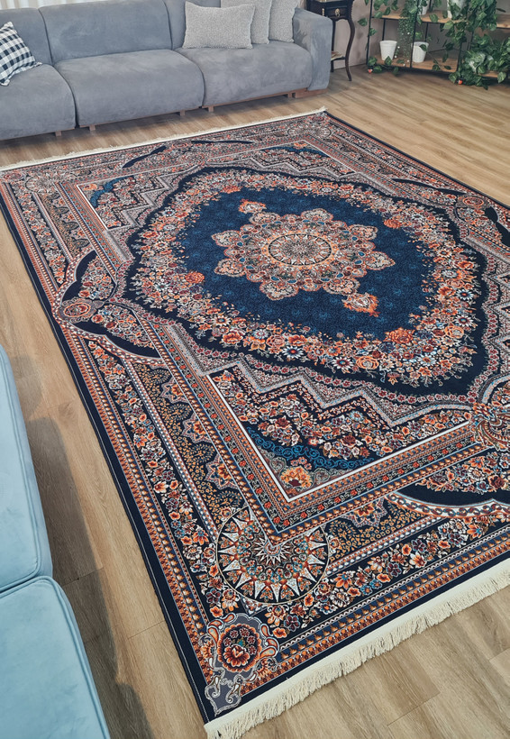 فرشینه طرح کلاسیک شاهکار سرمه ای کد U 584