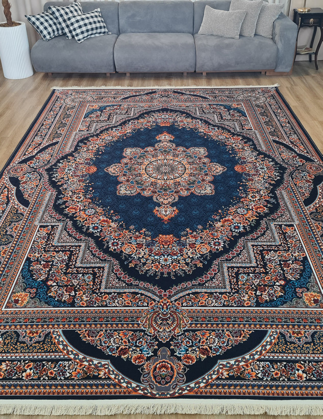 فرشینه طرح کلاسیک شاهکار سرمه ای کد U 584