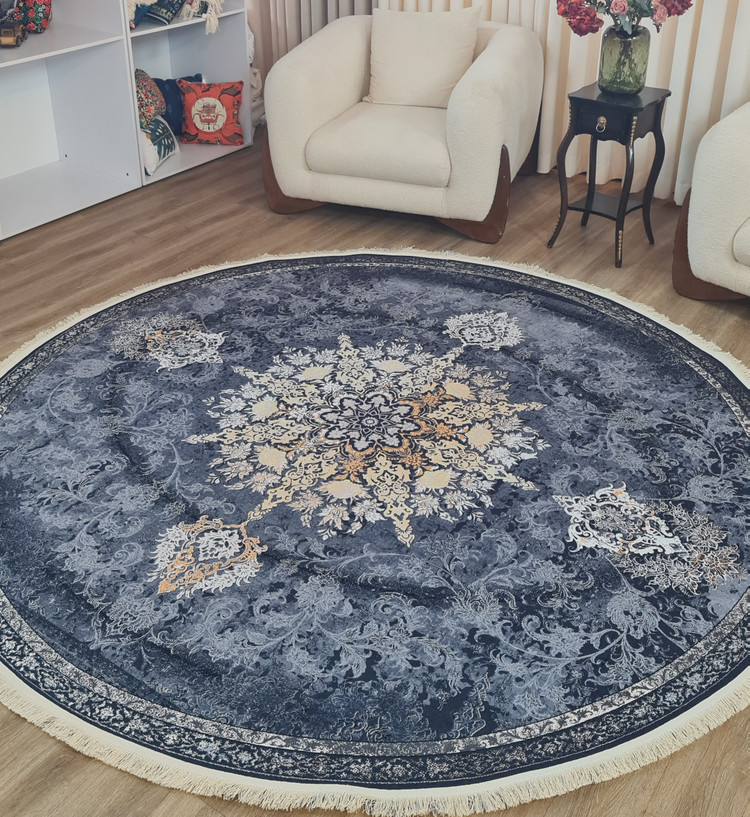 فرشینه گرد طرح کلاسیک فیلی و سرمهای کد D 268