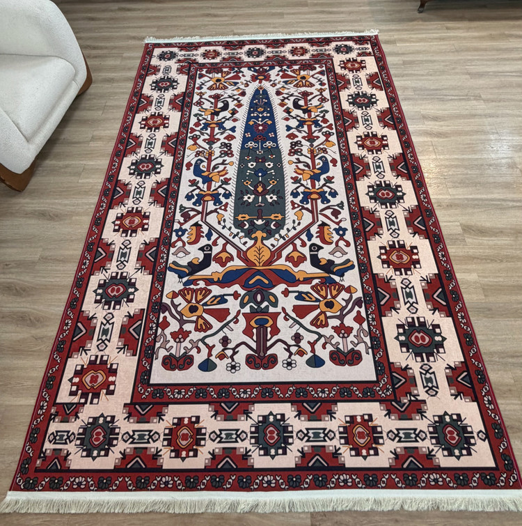 فرشینه طرح قشقایی سرو و پرنده (زرشکی سرمهای)، کد U 103