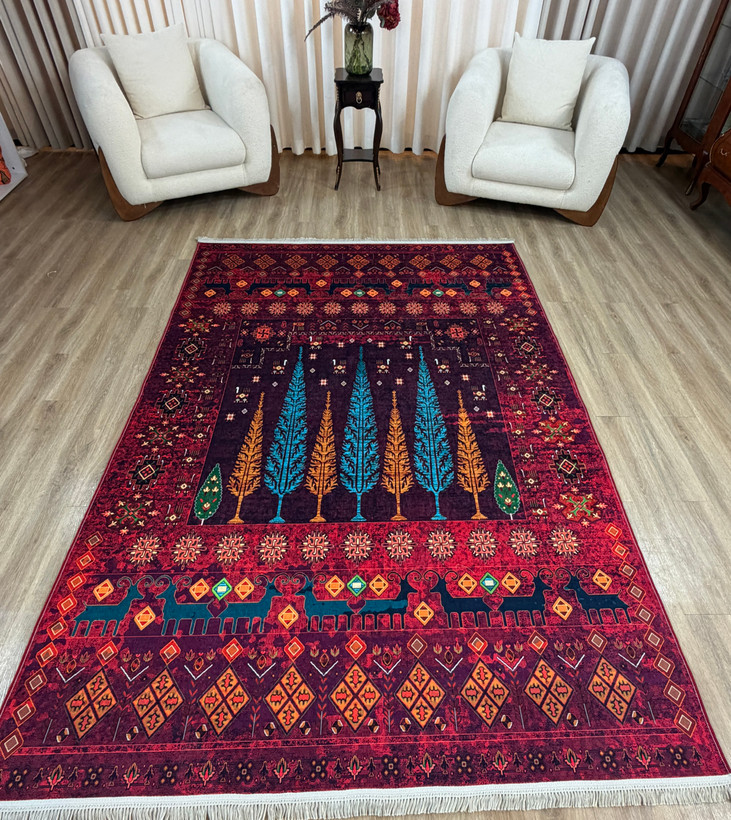 فرشینه طرح گبه عشایری با نقش درختان سرو کد L 293