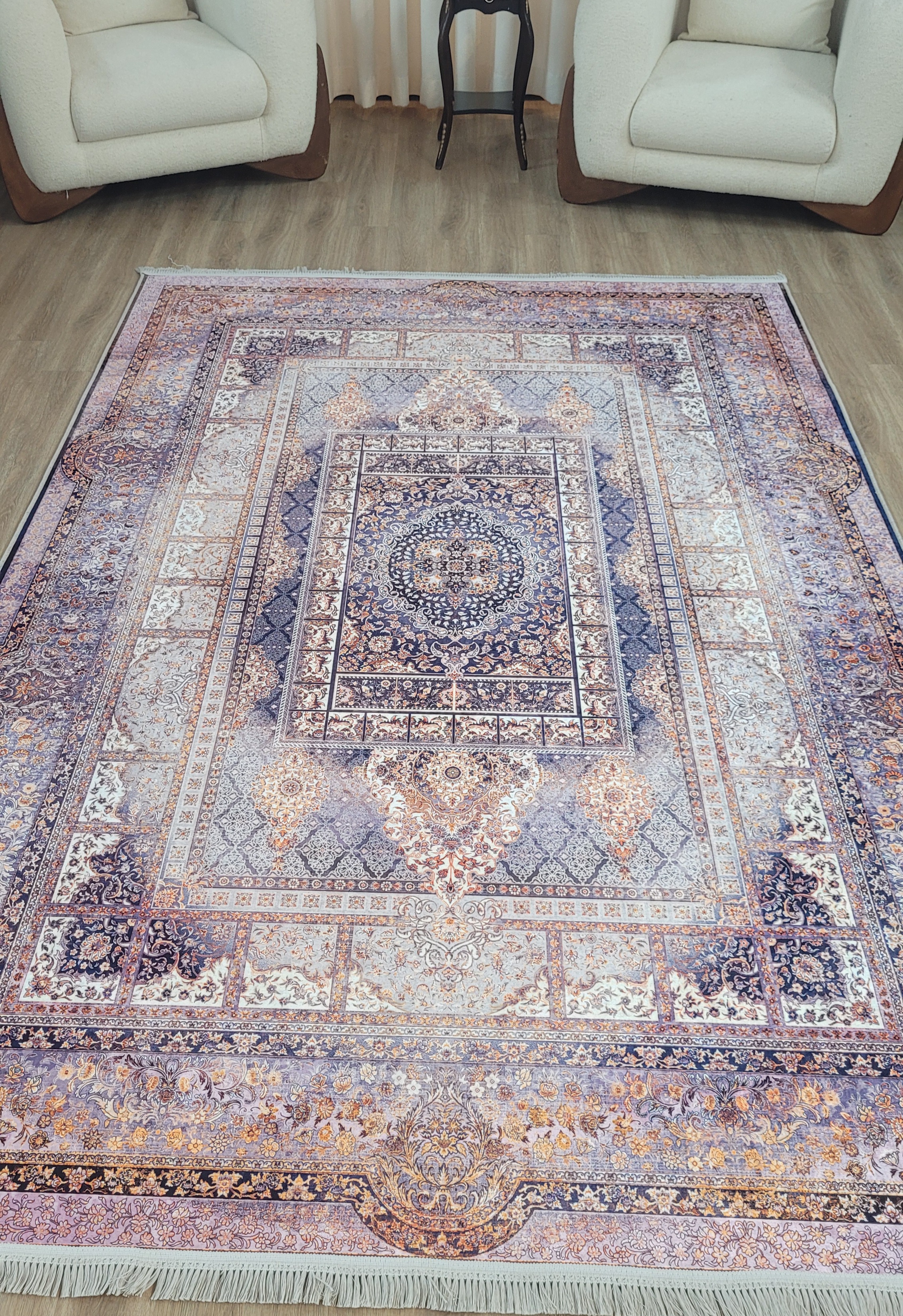 فرشینه طرح وینتیج بنفش و سرمه‌ای کد L 334