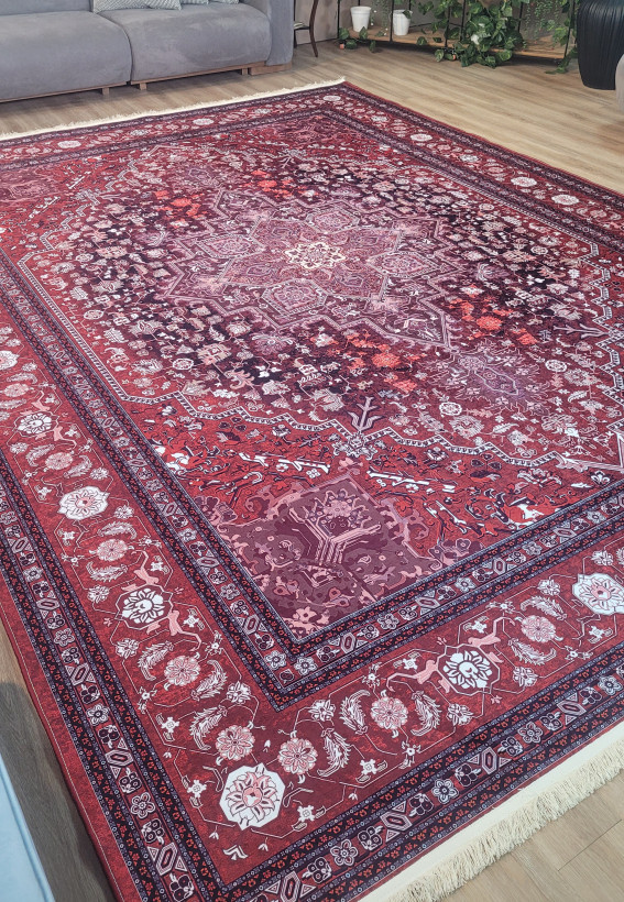 فرشینه طرح سنتی لاکی و زرشکی کد L 2581